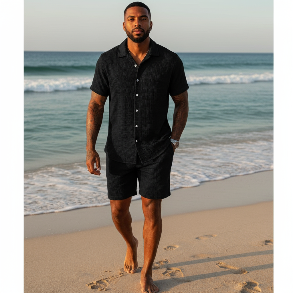 Men's Premium Black Textured Matching Set