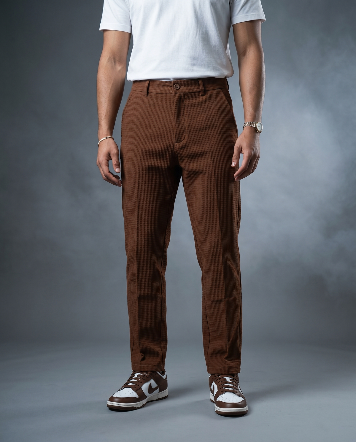 Tailored Straight Cut Textured Soft Pants