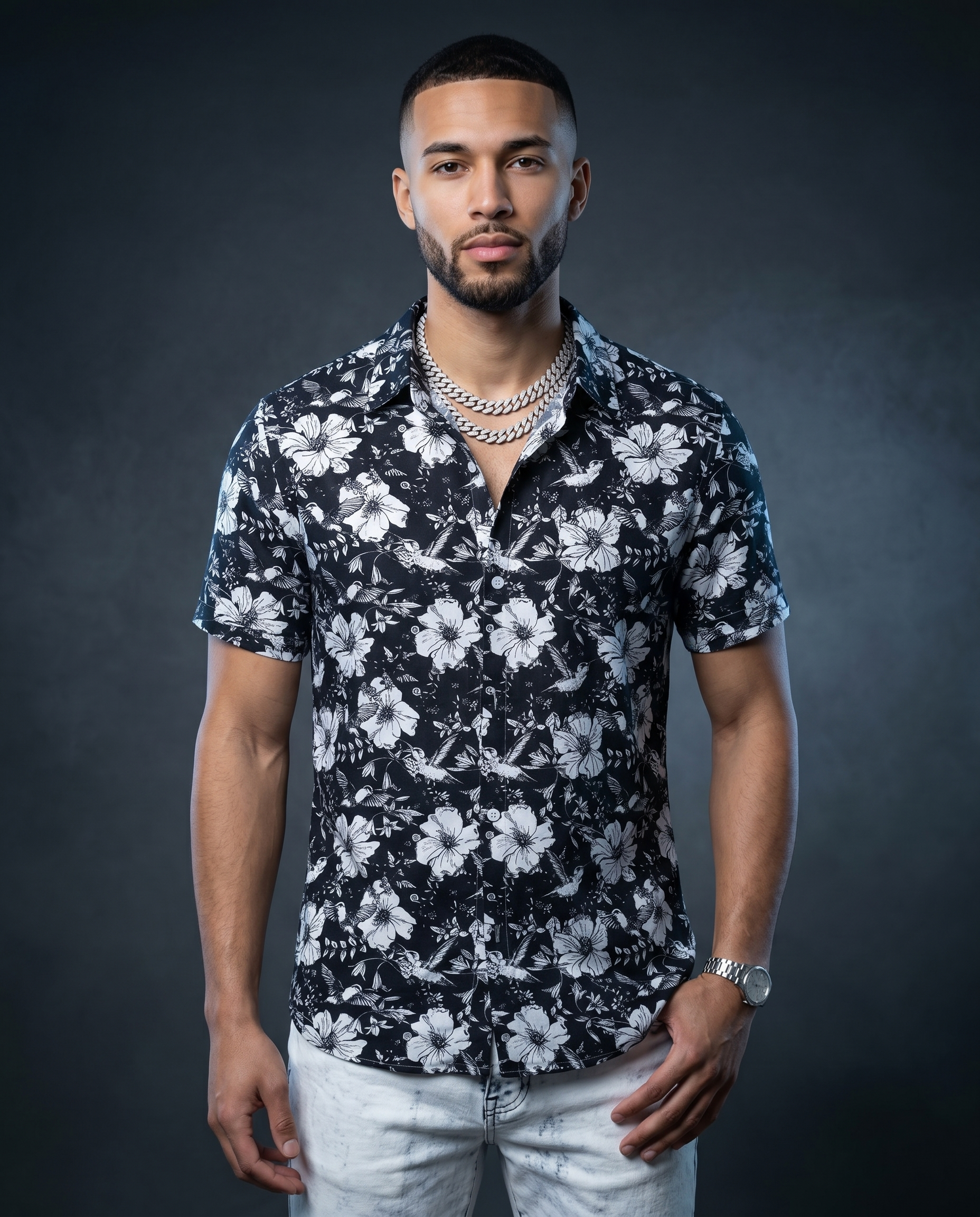 Floral Black & White Shirt