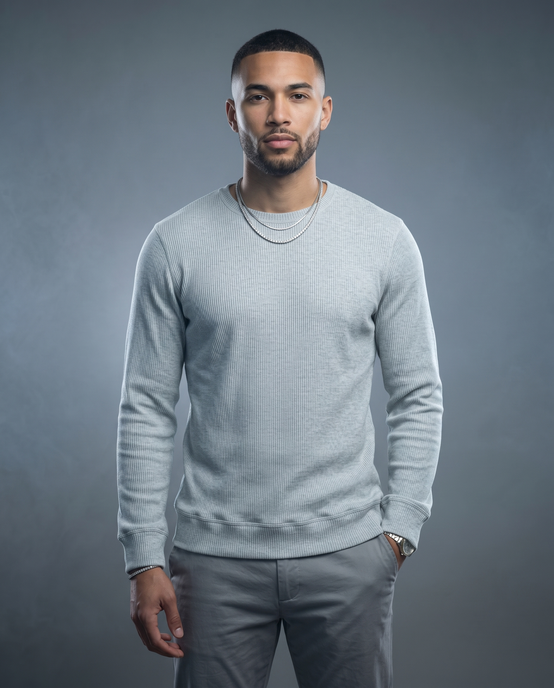 Light Grey Long Sleeve Ribbed Shirt