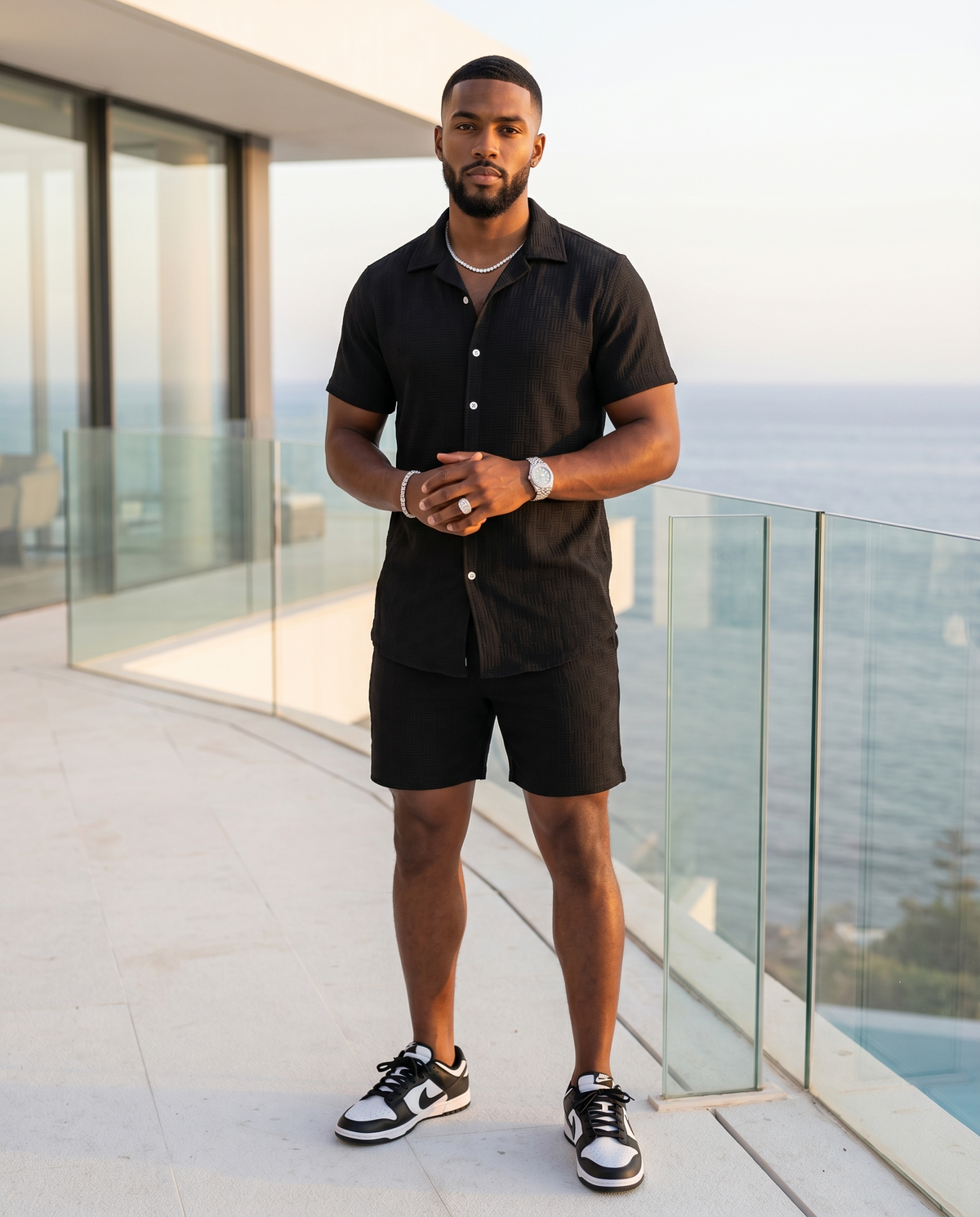 Men's Premium Black Textured Matching Set