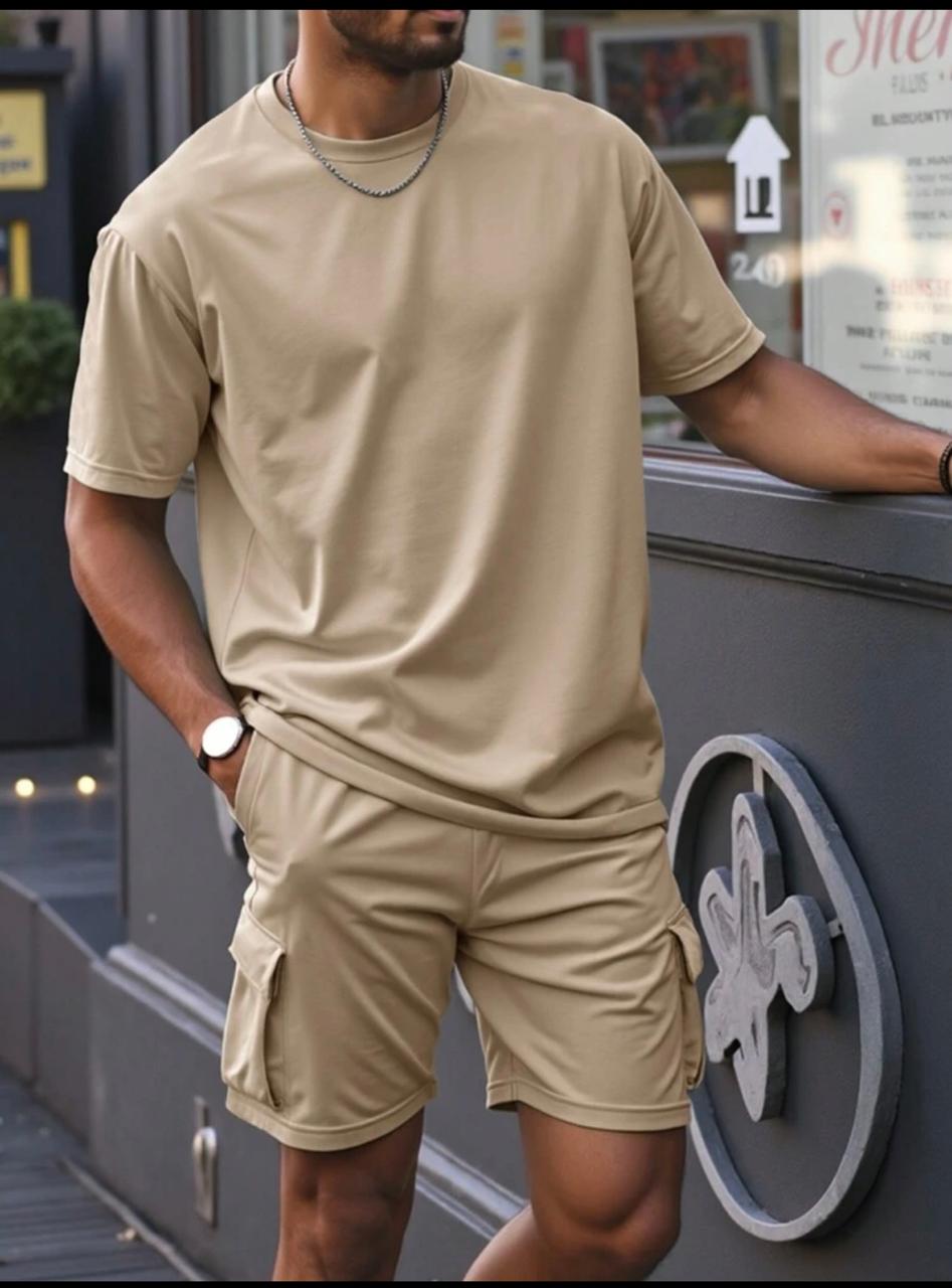 Khaki Cargo Men's Casual Matching Set