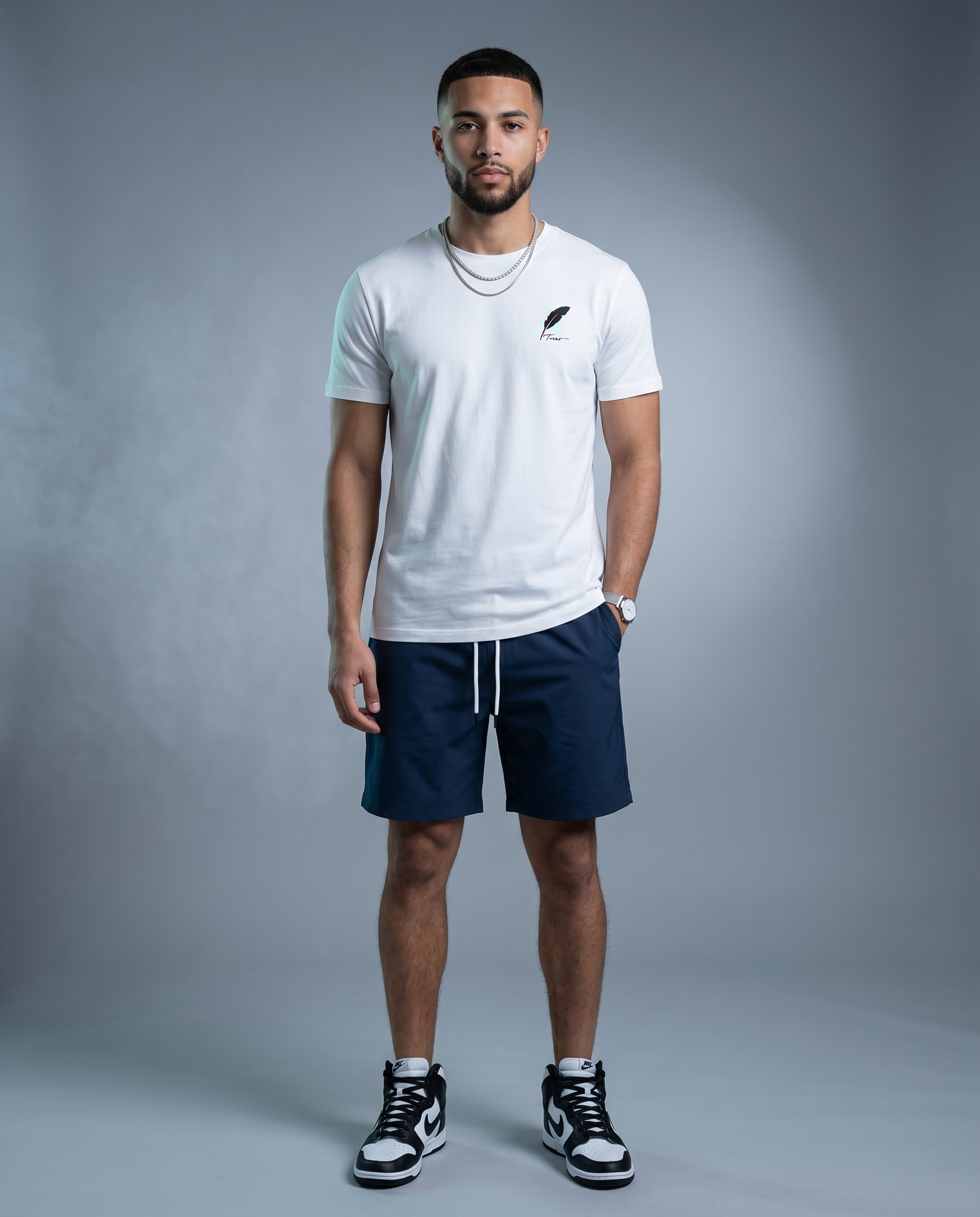 Men's white & Blue graphic Matching Set