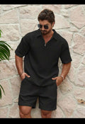 Quarter Zip Black Casual Men's Matching Set