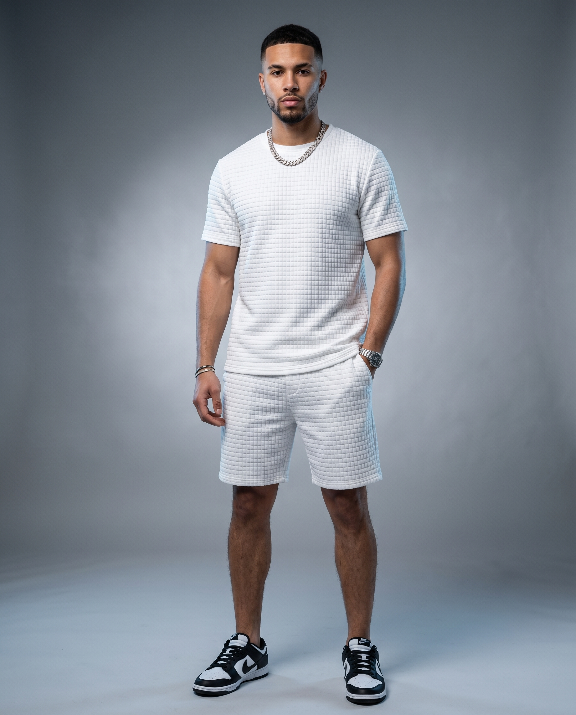Lilly White Casual Men's Round Neck Matching Set