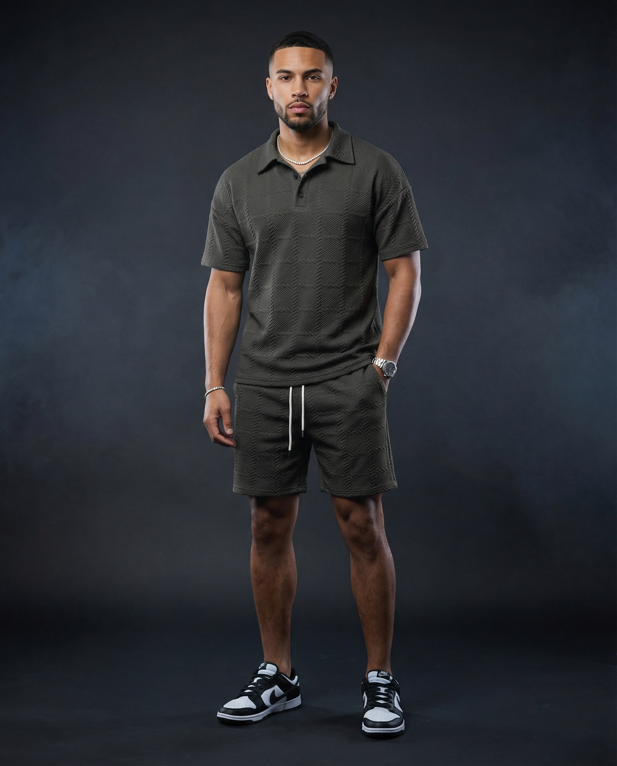 Men's textured Polo Matching Set