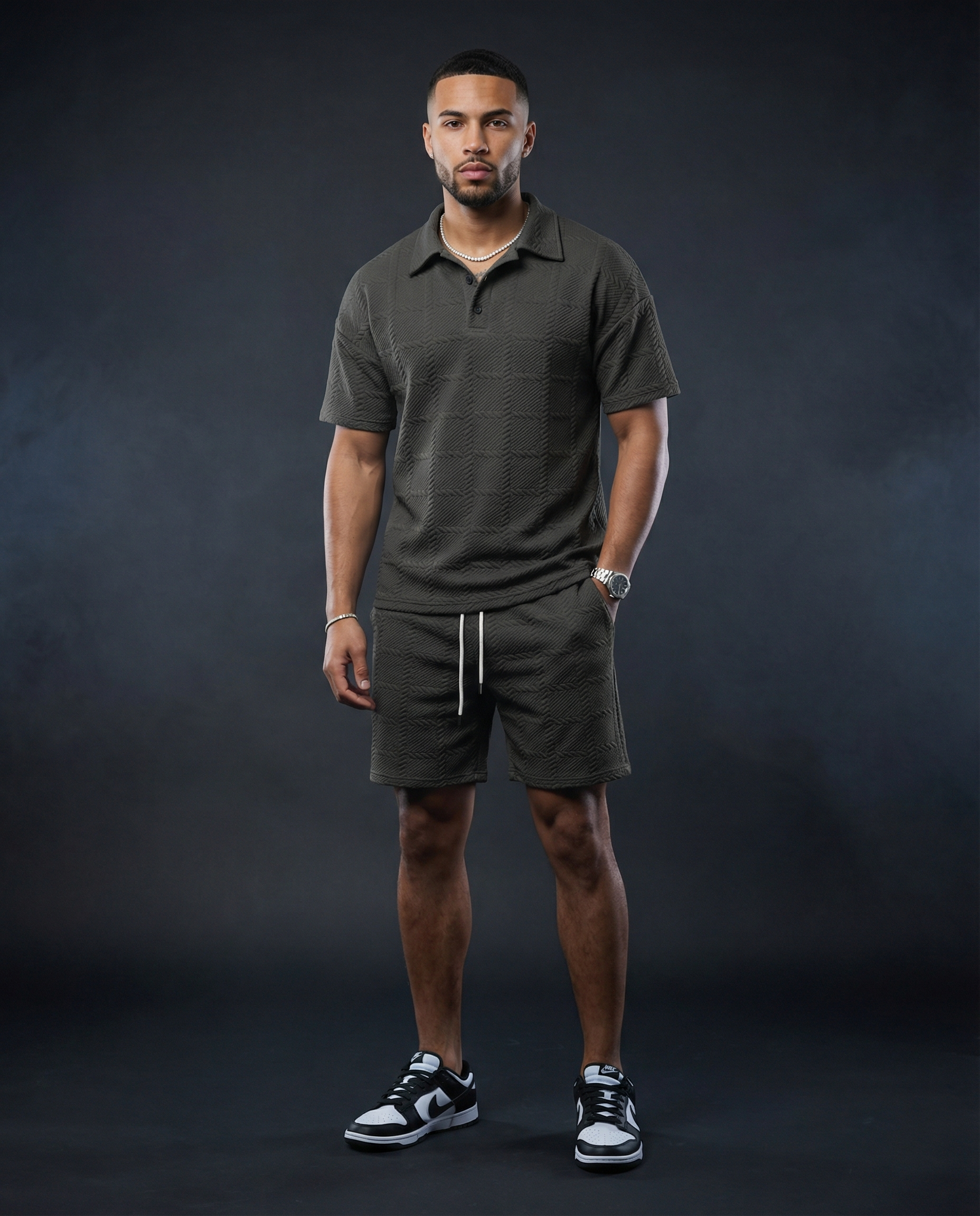 Men's textured Polo Matching Set