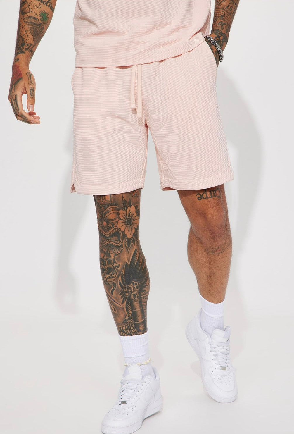 Pink Textured Shorts