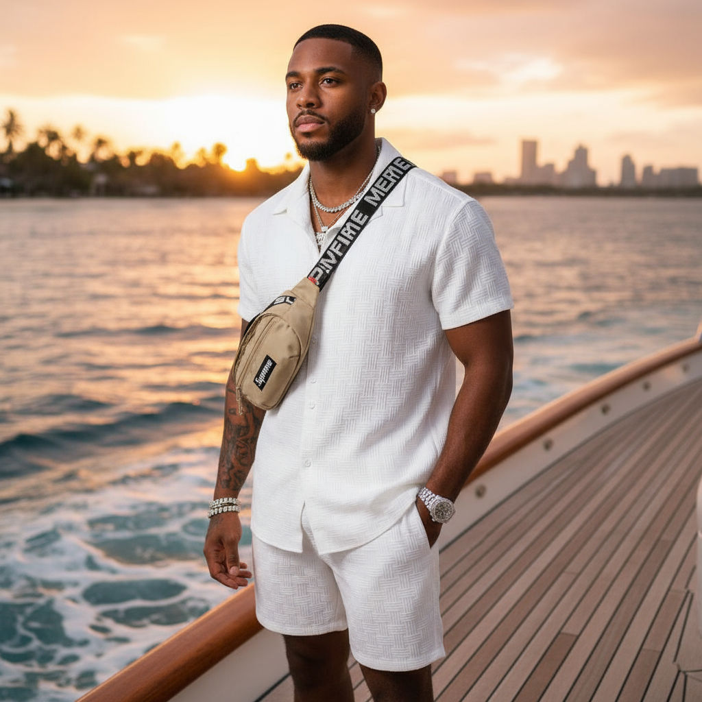 Men's Premium White Textured Matching Set